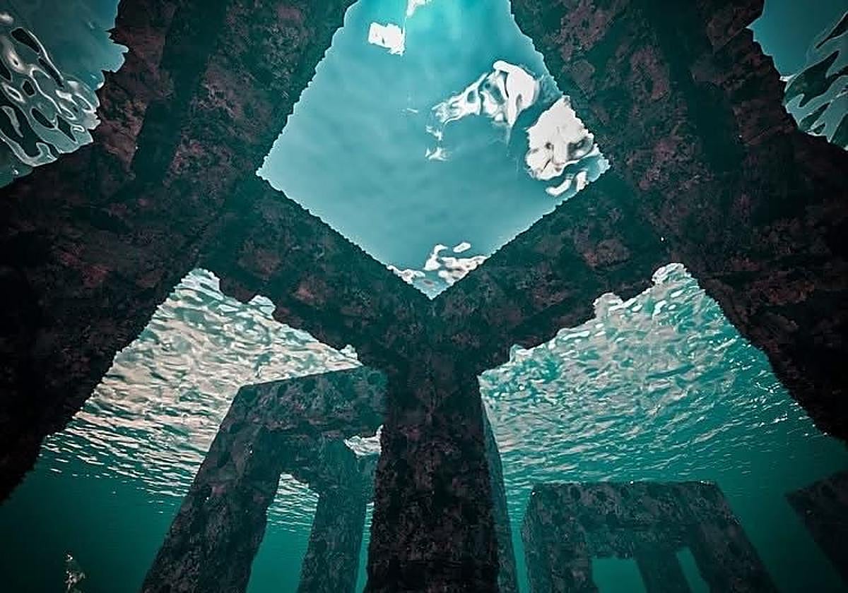 Recreación de las esculturas del parque en el fondo marino.