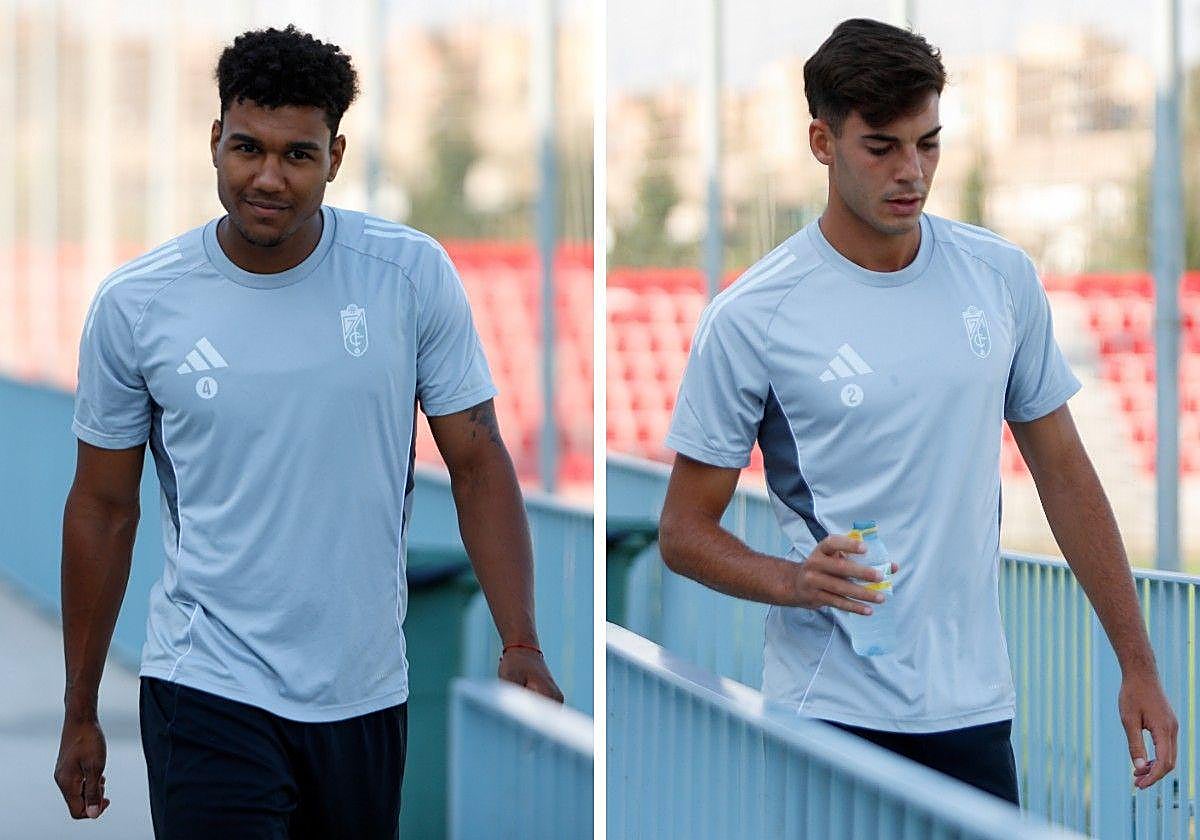 Seydou Fall y Ale Santos, al sumarse al entrenamiento del primer equipo del Granada este viernes.