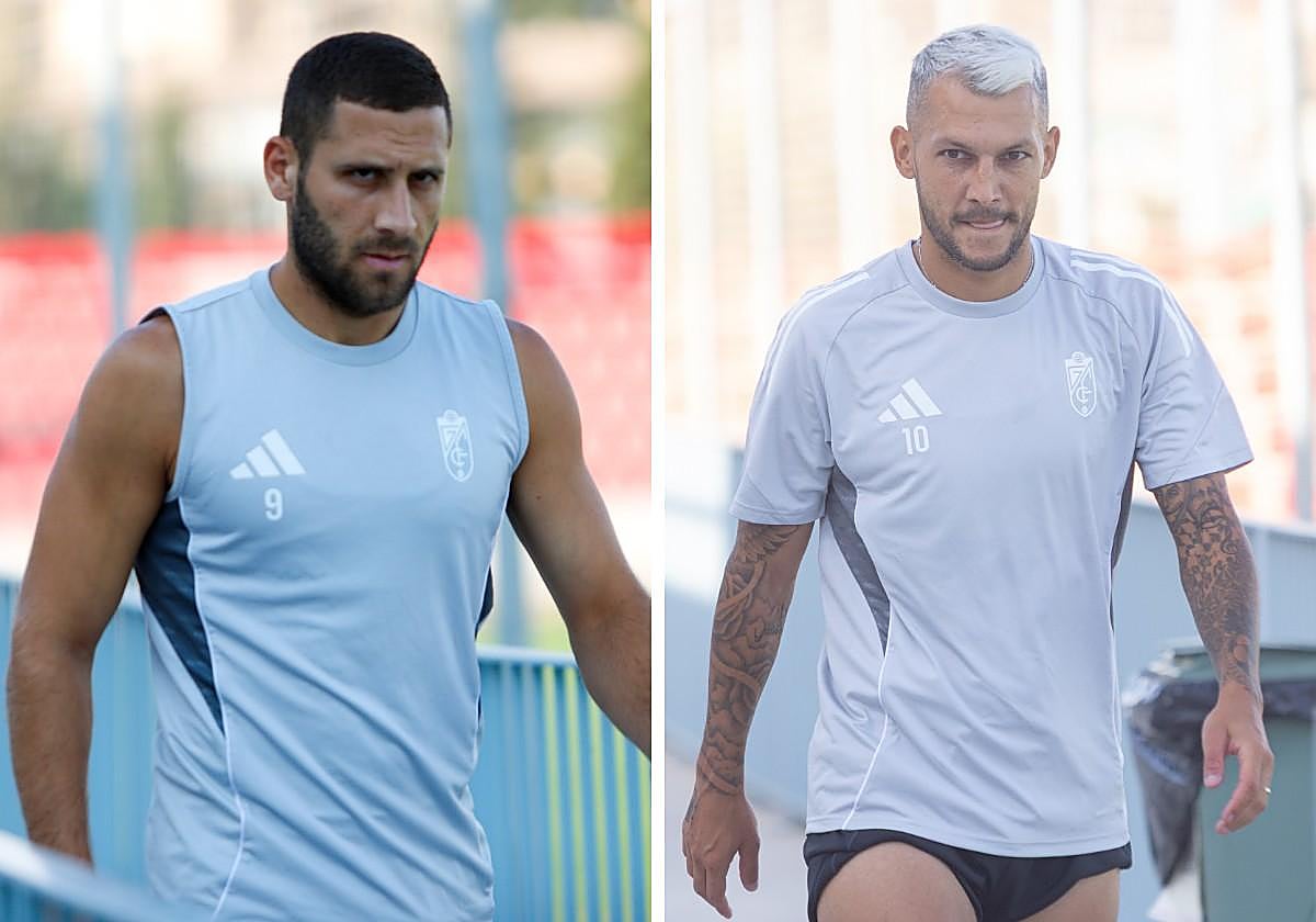Weissman y Stoichkov, en entrenamientos del Granada esta pretemporada.