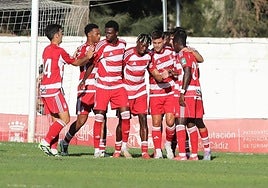 Los futbolistas del Granada celebran el gol de Lucas Boyé al Cádiz.