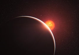 Representación artística de una super-Tierra orbitando alrededor de una estrella cercana.