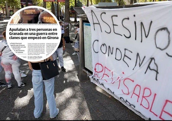 Protesta de varios familiares de las víctimas. A la izquierda, noticia sobre la segunda agresión publicada en enero.