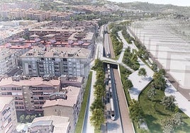 Representación de la integración de la estación de ferrocarril de la capital que contiene diversas pasarelas.