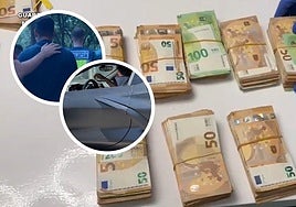 Dinero y un vehículo incautados durante la fase de explotación. En la otra imagen, uno de los arrestados.