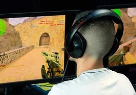 Un joven se divierte con un videojuego.