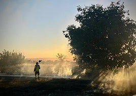 Bomberos en el incendio que se produjo ayer por la tarde en Maracena.