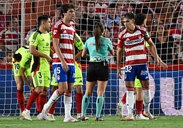 Manu Lama se lamenta ante la expulsión de Pere Haro frente al Mirandés.