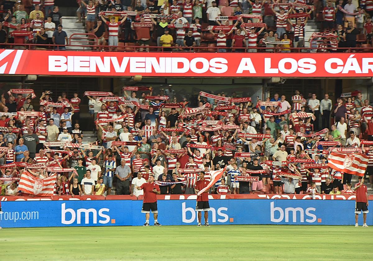 Aficionados del Granada durante un partido en Los Cármenes.