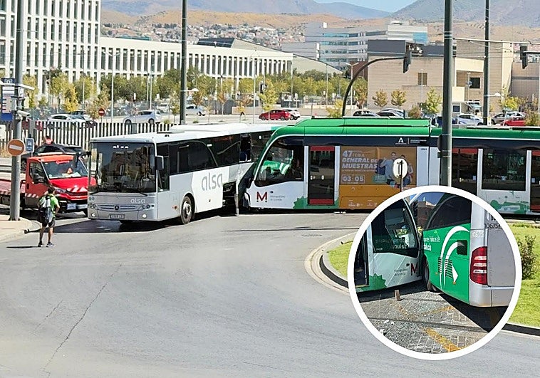 Varios heridos tras descarrilar el metro de Granada al chocar con un autobús.