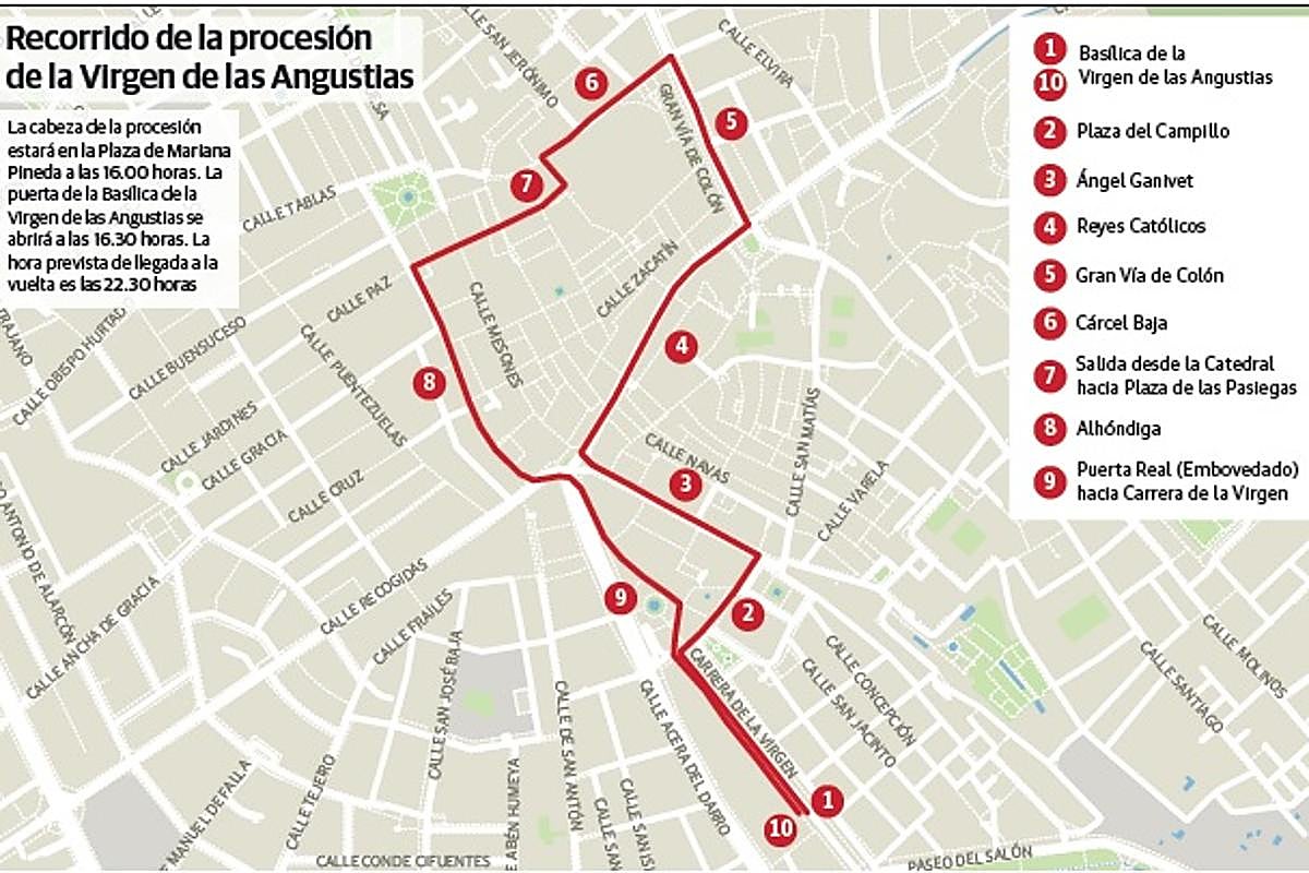 Horario y recorrido de la procesión de la Virgen de las Angustias