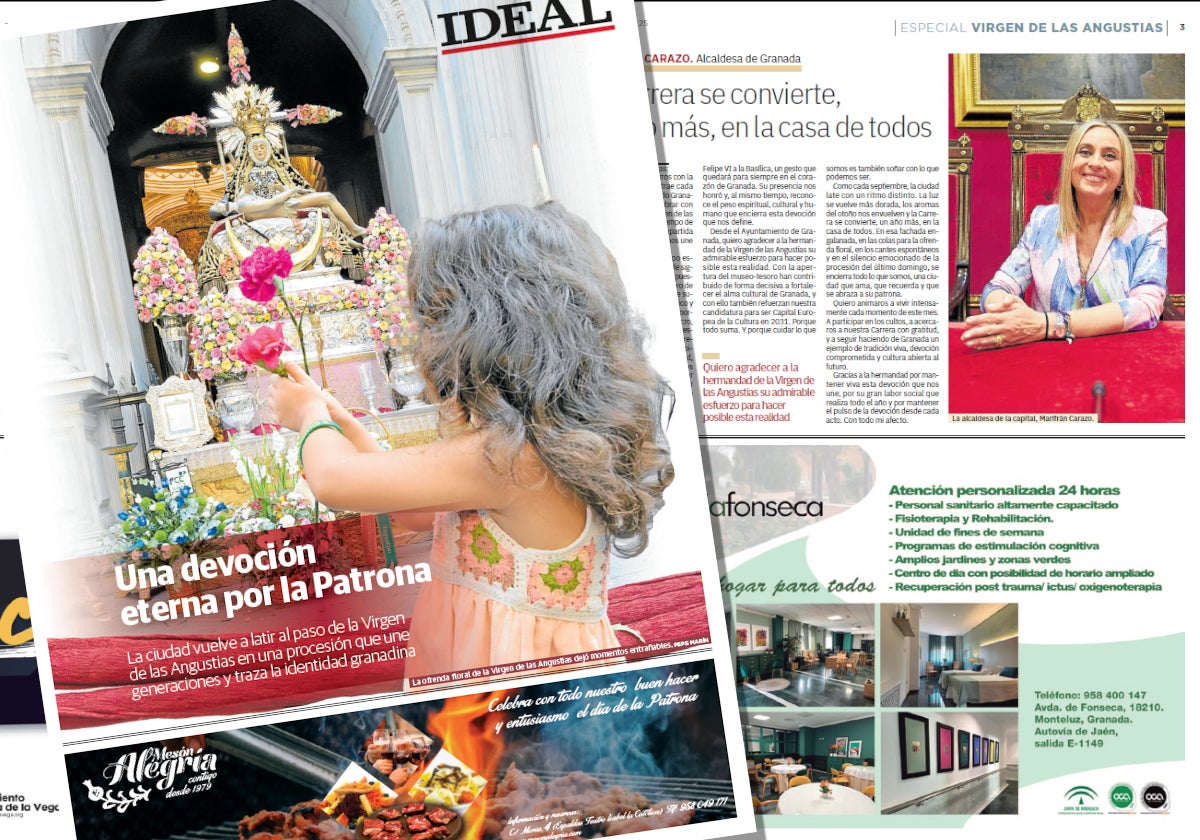 Portada del suplemento de la Virgen de las Angustias sobre las páginas interiores.