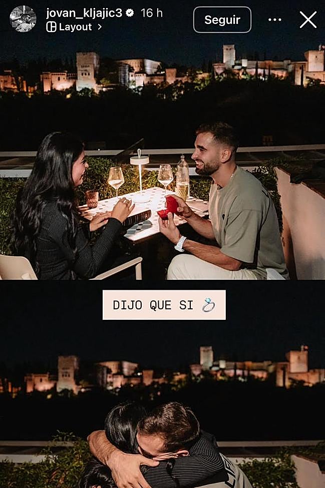 Kljajic y su pareja, frente a la Alhambra.