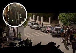 El pueblo salió a la calle el pasado martes. En la imagen de la izquierda, coche destrozado de los presuntos autores.