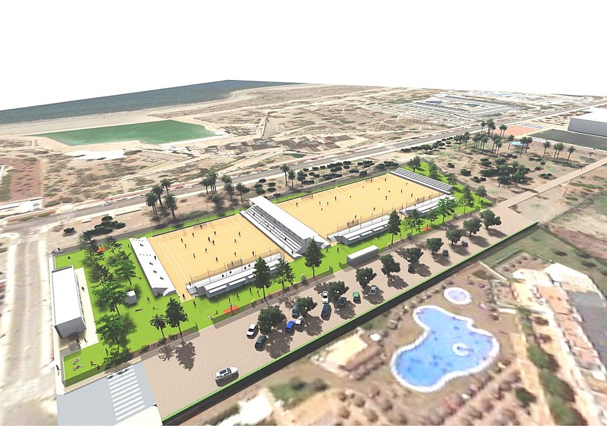 Imagen principal - Así será el Arena Center: el centro de deportes de playa que se alzará junto al Palacio de Congresos de El Toyo