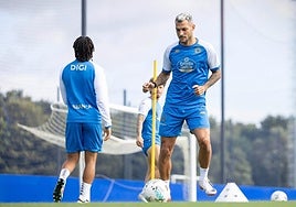 Stoichkov, en un entrenamiento con el Deportivo de La Coruña.