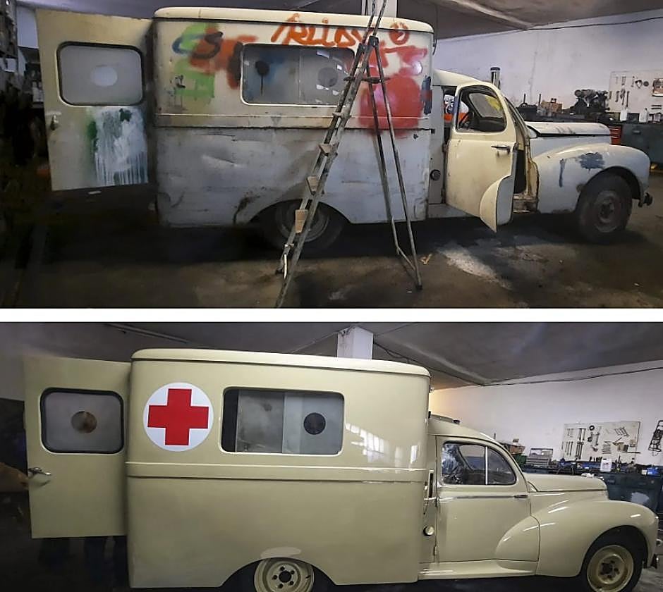 La ambulancia granadina Peugeot 203 de 1953 que la UGR expone restaurada y musealizada
