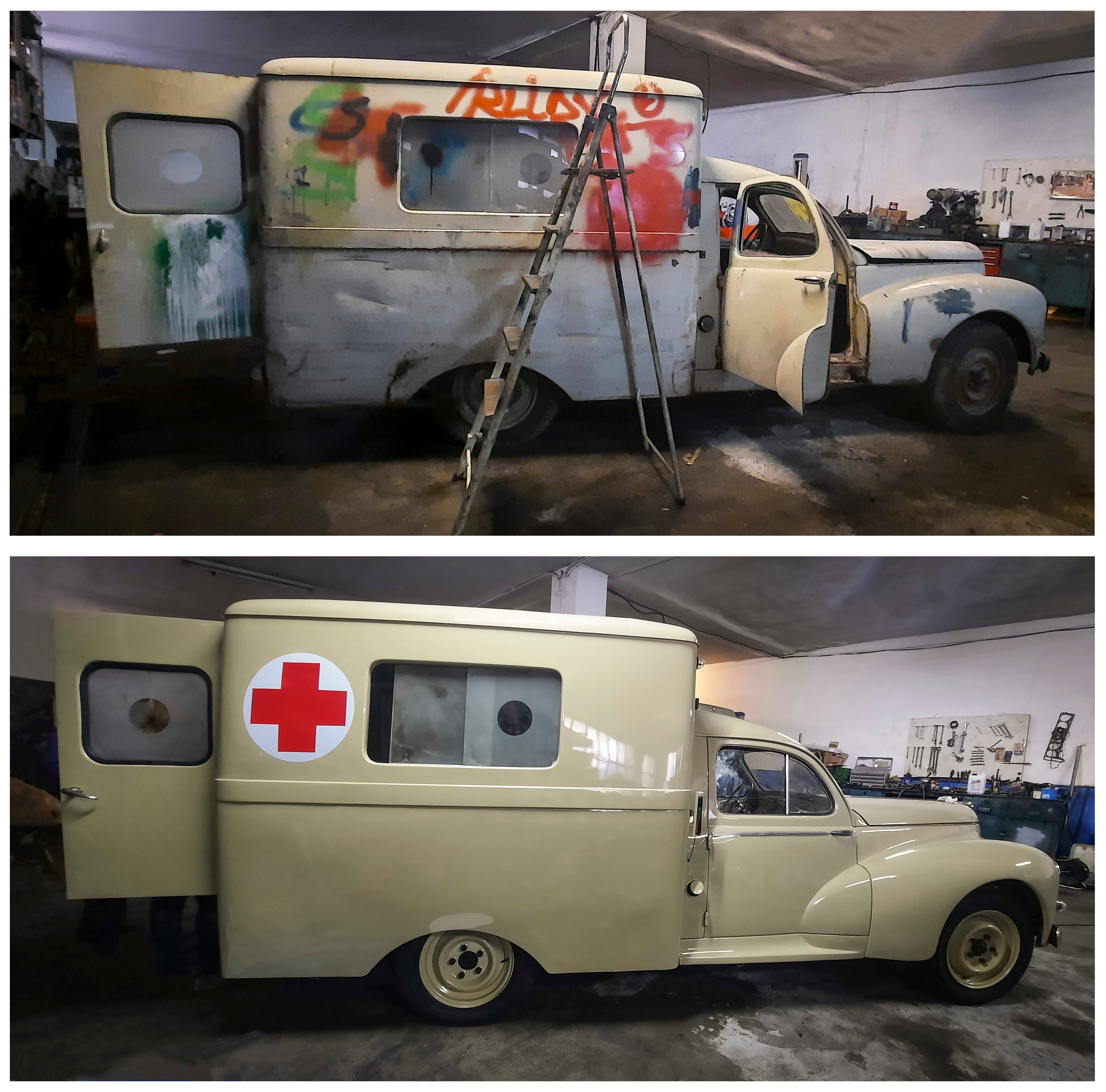 La Facultad de Medicina expone una ambulancia Peugeot 203 de 1953 restaurada y musealizada