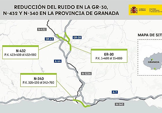 El Gobierno aprueba pantallas acústicas y nuevo pacimento en la Circunvalación de Granada, la N-432 y la N-340.