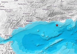 Mapa del IGN con la localización del movimiento sísmico en el Mar de Alborán, frente a la costa almeriense, de archivo.