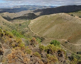 La ladera suroeste del barranco de Huenes se eleva sobre el cauce histórico del arroyo que baja desde el Trevenque