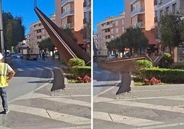 El obelisco caído tras el intento de traslado