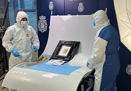 Agentes de la Policía Nacional inspeccionando el cuadro.