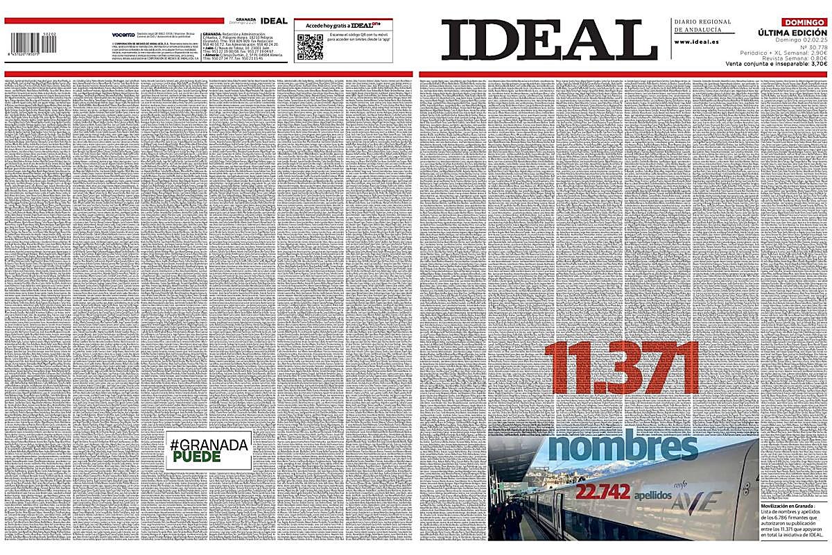 Portada de IDEAL con las 11.371 firmas por el AVE madrugador.