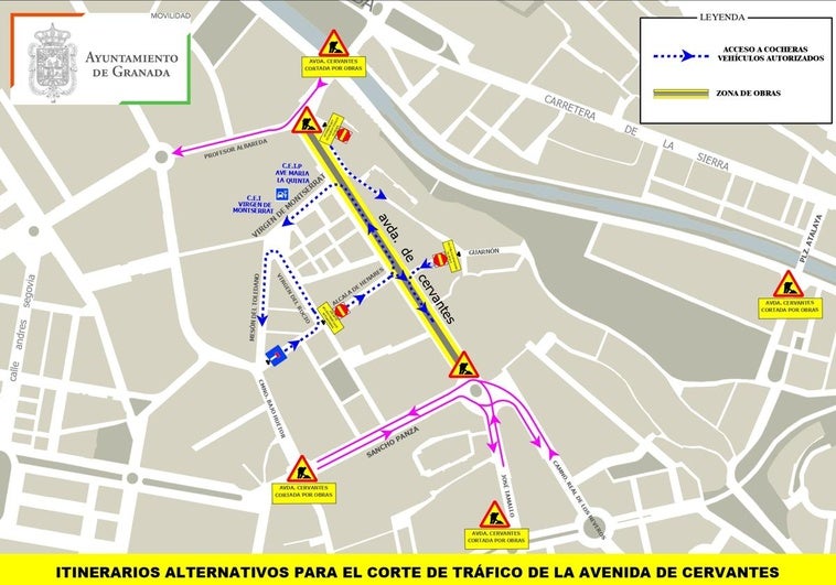 Los cortes de tráfico por las obras de la avenida de Cervantes, que comienzan este lunes