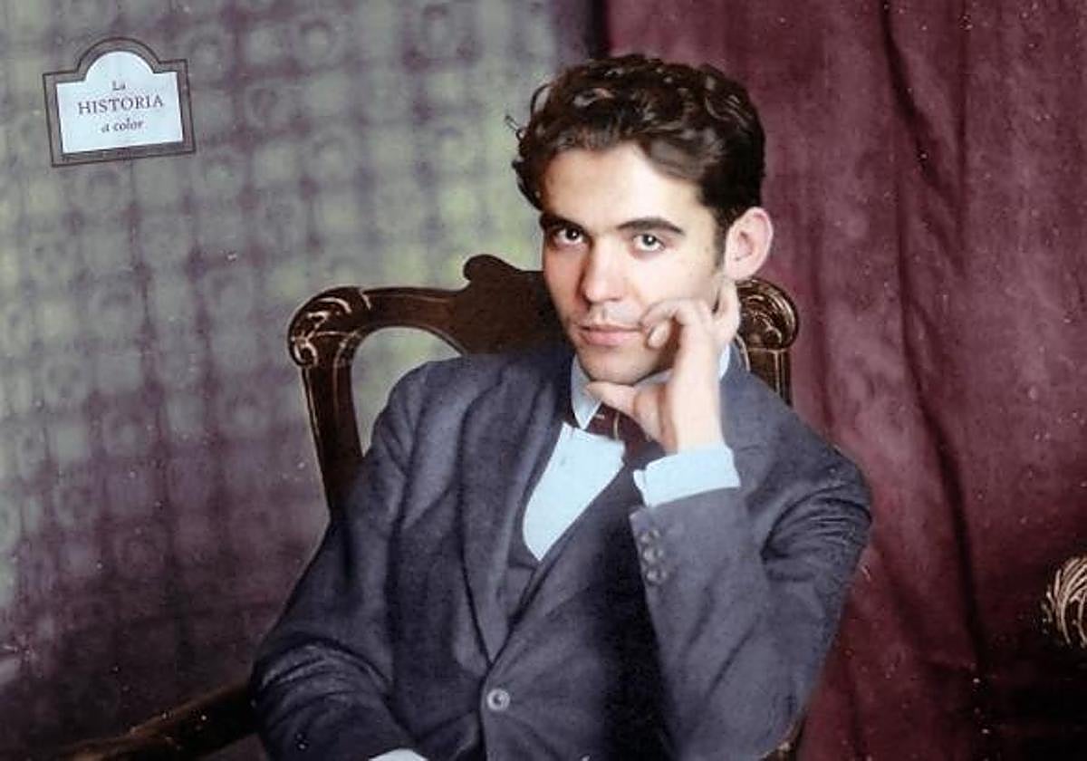 Un retrato de Federico García Lorca coloreado por Rafael Navarrete.