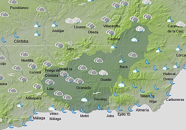 Pronóstico del tiempo de la Aemet para la madrugada del sábado.
