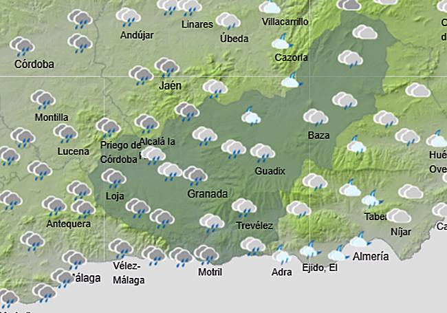 Previsión meteorológica de la Aemet para la madrugada del viernes.