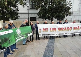 Representantes de la Mesa por el Clima, esta mañana en la Plaza del Carmen.