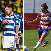 Los nazaríes Álex Sola, Flores y Yoli Sierra, en partidos del Granada este curso.