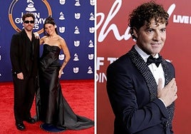 Willy Rodríguez y Vera GRV, a la izquierda; y, David Bisbal, a la derecha, en la alfombra roja de los Latin Grammy, en Las Vegas (EE UU).