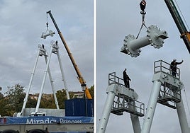 Comienzan a montar la noria navideña en la explanada del Palacio de Congresos.