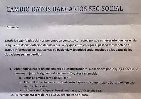 Nueva estafa en Granada: una supuesta carta de la Seguridad Social dirigida a los pensionistas