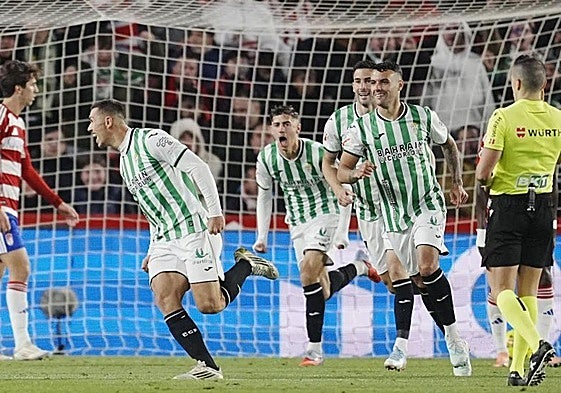 Adrián Fuentes celebra el gol del Córdoba en Los Cármenes.