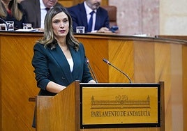 La portavoz del Grupo Socialista, María Márquez, interviene en el Pleno del Parlamento andaluz.
