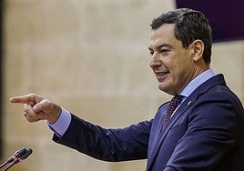 Juanma Moreno, durante un momento de su intervención.