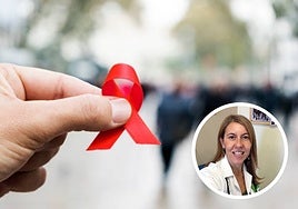 El lazo rojo simboliza apoyo a las personas con VIH o sida. A la derecha, Carmen Hidalgo, jefa de Enfermedades Infecciosas del Virgen de las Nieves.