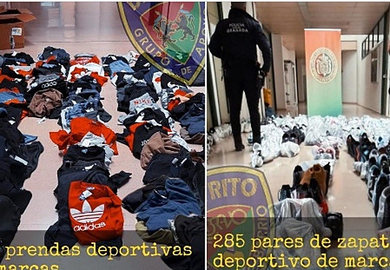 Aluvión de prendas y zapatillas falsificadas incautadas en los mercadillos del Almanjáyar y el Zaidín