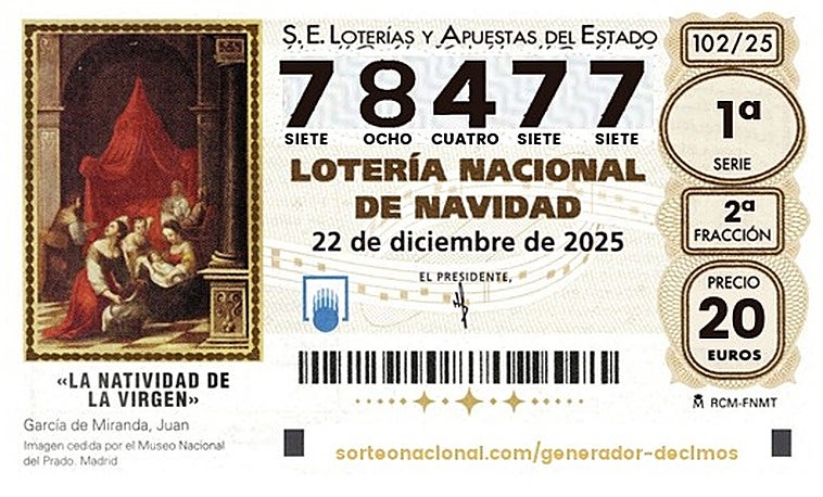 El 78477, el cuarto premio de la Lotería de Navidad, cae en Jaén, Burgos, Madrid, Toledo, Valencia y Segovia