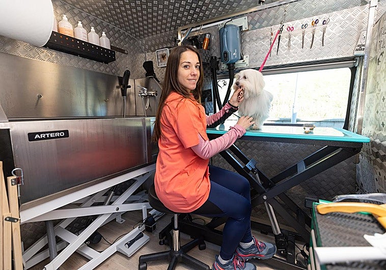 Amparo, la granadina que pueblo a pueblo pone guapos a los perros en la puerta de tu casa