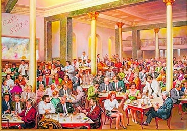 Las tardes del Suizo. Óleo sobre tabla de Manuel López Vázquez.