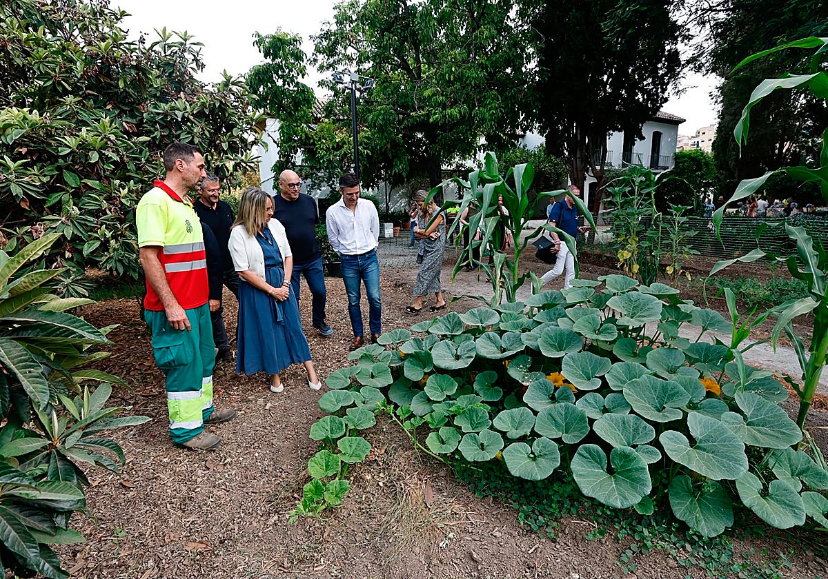 La alcaldesa, Jesús Ortega y Jorge Saavedra pasean por el nuevo huerto de la Huerta de San Vicente.