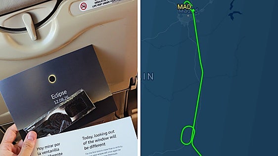 Un vuelo Madrid-Almería se desvía para presenciar el eclipse desde las alturas