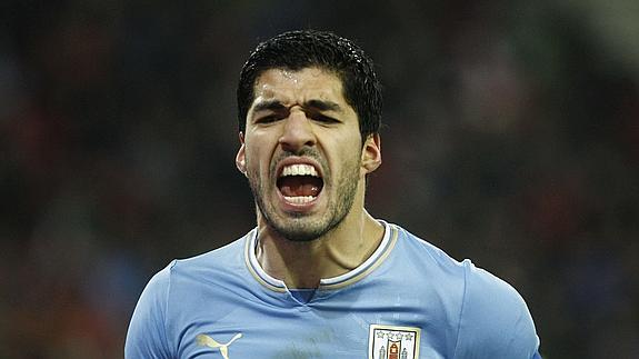 Luis Suárez, con la selección uruguaya. 