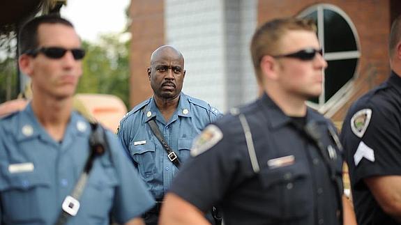 Un grupo de agentes de Ferguson (EE UU). 