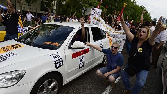 Manifestación de los taxistas de Madrid contra Uber.
