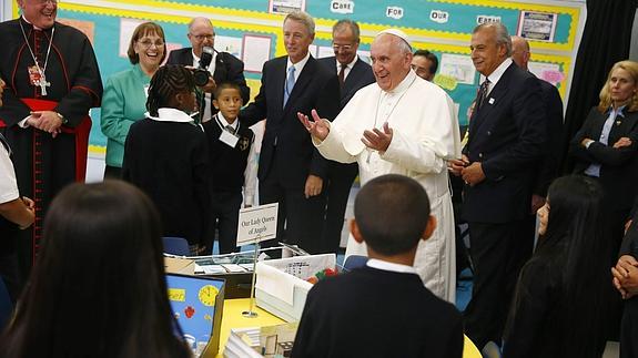 El papa Francisco, durante su visita a una escuela católica de Harlem.